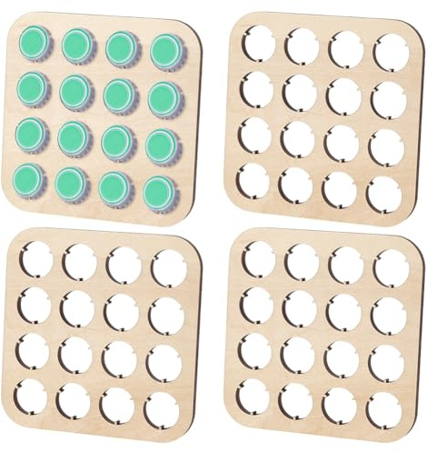 FINGERINSPIRE 4 PCS 16-Slot Wood Bottle Caps Organizer Display Stands 11x11cm Square Navajo White Color Beer Cap Coaster Perfect for Bottle Cap Collection, Home Decor and Bar Display for Collectors