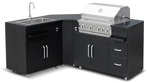 Außenküche aus Metall mit 3 Spülbecken und Grill