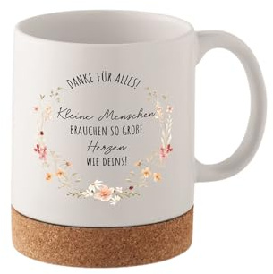 wunderwunsch Tasse Kaffeetasse mit Korkboden, Kaffeebecher als Geschenk für Mutter, Mama, Vater, Papa und fpr Erzieherin, Lehrerein, Freundin als Dank (kleine Menschen, große Herzen)