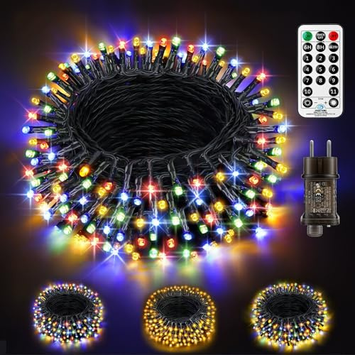 Lichterkette Außen Weihnachtsbaum Innen 20M, 4-in-1 Warmweiß Bunt Dimmbar Outdoor Led Lichterketten Strom mit Fernbedienung Timer 11 Modi IP44 Wasserdicht Weihnachtsbeleuchtung für Garten Balkon Party