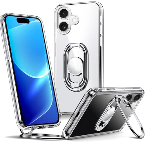 SHIELDS UP for iPhone 17 Case with Stand, Phone Case Clear with Double Ring Holder【Adjustable & Fodable】 Shockproof Protective Cover for iPhone 17 6.3'' - Clear
