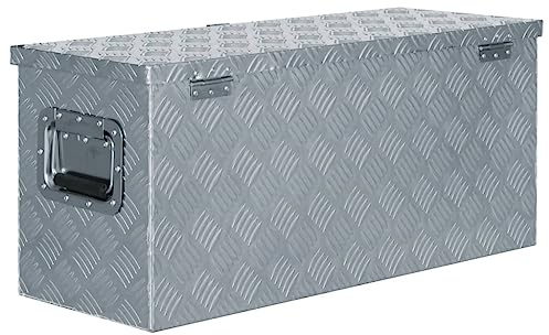 ACAGALA Alubox 80 x 30 x 35 cm, Alukiste mit Deckelüberstand Verschließbar aus Aluminium Riffelblech, Deichselbox Truckbox Transportbox, Silber