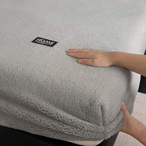 Mateju Weiches Fleece Spannbettlaken Winter Verdickter Flauschige Warme Einfarbig Plüsch Spannbetttuch für Boxspringbett Bequem Bettlaken Elastisches für Hohe Matratze (grau,200x220cm)