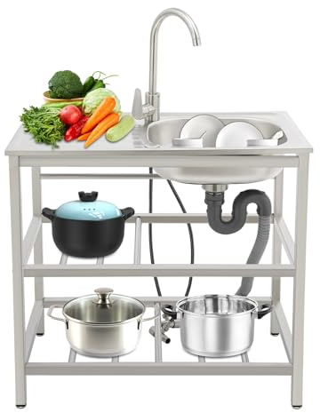 Edelstahl Spülbecken Freistehender Spültisch Multifunktionswaschtisch 75 * 40 * 78cm, Spülenschrank mit Spüle und Armatur Edelstahlspüle Küchenspüle Spülenschrank mit Spüle und Armatur