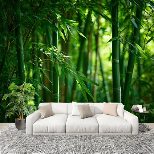 Papel Tapiz 200x140 cm Plantas PatróN De Bambú Decoración De Pared Sala Cuarto Oficina Salón Verde Fotomural limpiable - Mural de Papel Pintado