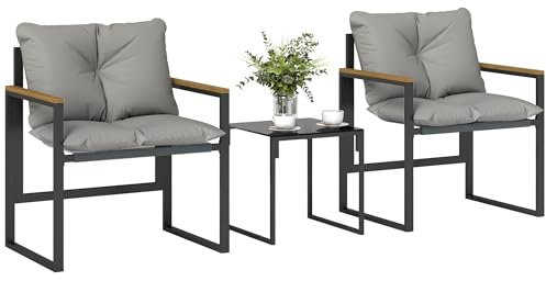 Outsunny Salon de Jardin 3 Pièces 2 Places 2 Fauteuils 1 Table Basse Gris