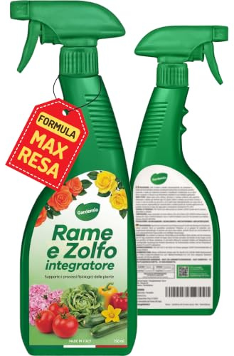 Gardemia Rame e Zolfo Spray per Piante 750ml Contro Ingiallimenti, Macchie Fogliari e Carenze - Ricco Integratore Fogliare per Orto, Frutteto, Rose e Fiori, Balcone, Giardino - Per Interni ed Esterni