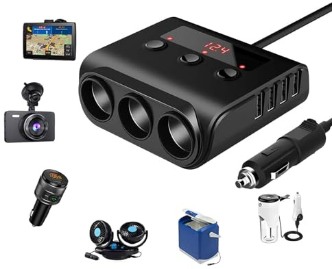 Car Power Distribution - 12V 24V Cigarette Lighter Hub with Multiple Sockets, Dual Voltage Adapter | 3 Socket Car Charger, Compact Polycarbonate Design, for Use on Travel, Road Trips