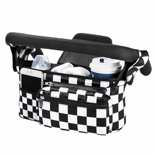 Bolsa organizadora para cochecito de bebé, bolsa de almacenamiento con soporte para biberones, bolsillos con cremallera y asa, organizador universal para biberones, aperitivos, pañales, teléfono móvil