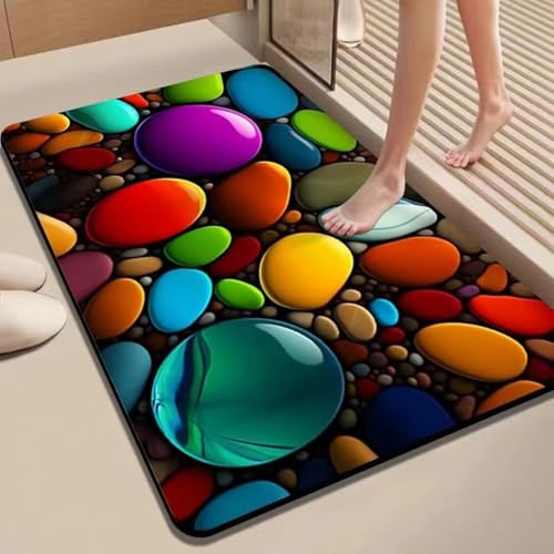 Kieselstein-Badematte in 3D-Kieselsteinform, entwickelt für Dusche und Badezimmerboden, saugfähige, rutschfeste Unterseite (40 x 60 cm, 3)