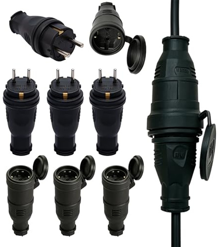 Schuko Stecker Kupplung, 8 Stück Außenbereich Stromstecker Schutzkontakt Set Mit Knickschutz, 250V 16A Gummi Schuko Stecker & Kupplung Set, Wasserdicht Für Außenbereich Für Kabel