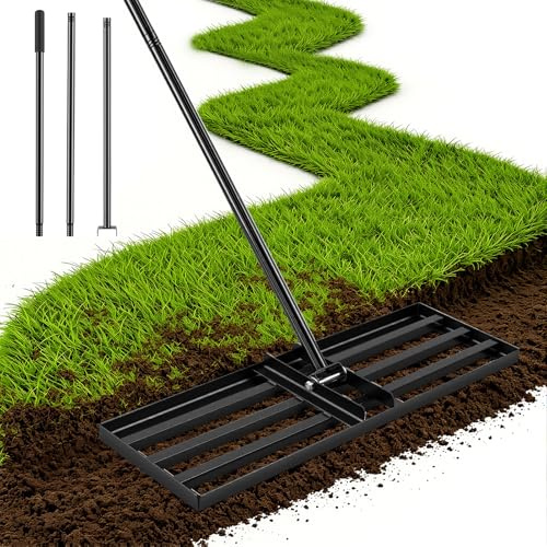 Worshow Rastrillo de nivelación de césped de acero inoxidable con mango ajustable hasta 200 cm, mango de acero inoxidable, para jardín, campo de golf