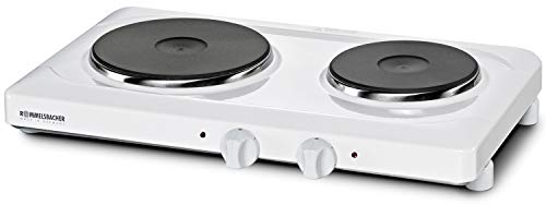 ROMMELSBACHER Doppelkochplatte THS 2590 - Made in Germany, 2 Gussheizplatten 145/180 mm Ø, feueremailliertes Gehäuse, 7-Takt-Schalter, leistungsgesteuerte Regelung, Überhitzungsschutz, 2500 Watt, weiß