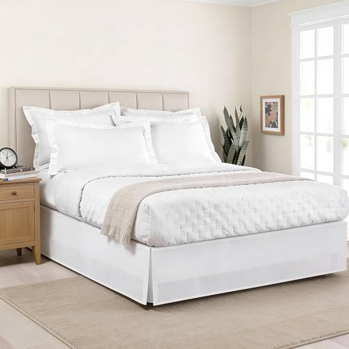 Lux URY Jupe de lit sur Mesure pour hôtel, Plis carrés, Hauteur de 35,6 cm, lit Double, Blanc