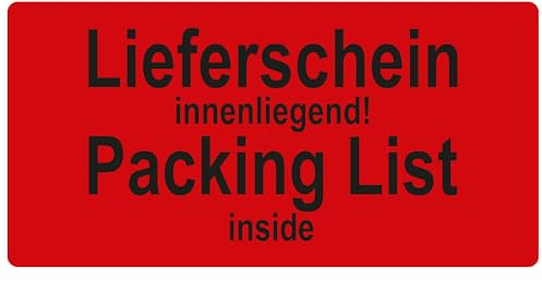 Warnetiketten 100 x 50 mm - Paket Aufkleber Lieferschein innenliegend! Packing list inside - 1.000 Versandaufkleber auf 1 Rolle(n), Papier selbstklebend