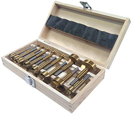 15 tlg. Forstnerbohrer Titan Satz TIN 10-50 mm im hochwertigen Holzkasten Set