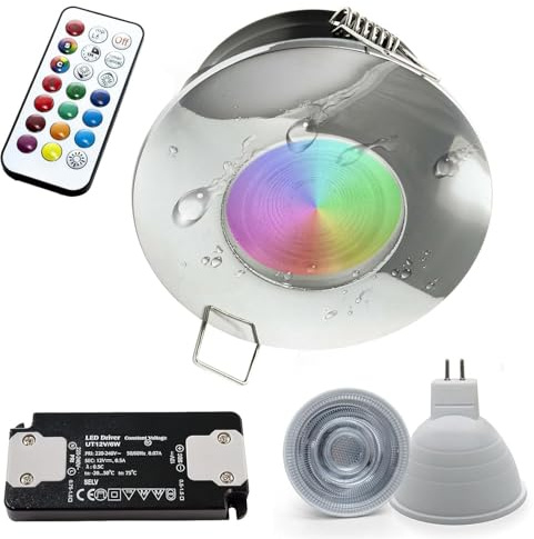 Faretto LED Incasso IP65 Impermabile per Cromoterapia Box Doccia, Bagno Turco, Sauna, Ambienti Umidi, RGB RGBW + Luce Bianca Colorata potenza 6W con telecomando ed alimentatore 12V