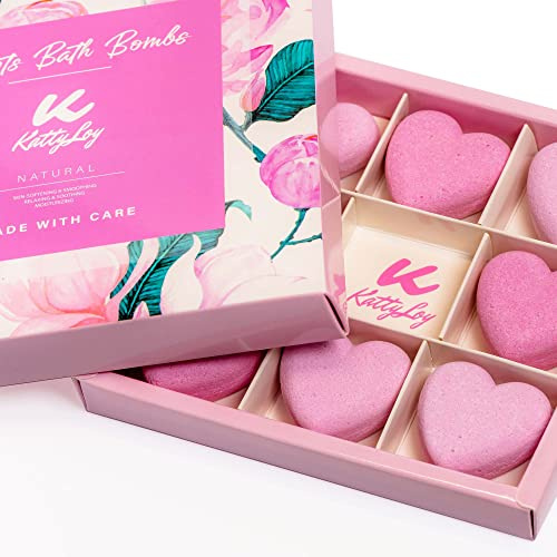 Katty Loy - Heart Bath Bombs Set - Luxury Fizzer Spa Kit for Moisturising Skin - Birthday Present Ideas - Thank You Gift for Women Girl Teens Girlfriend Wife Her Mum - Christmas Stocking Filler