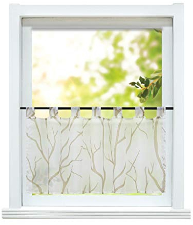 ESLIR - Tendina moderna da bistrot, per cucina, trasparente, con passanti, in voile, colore bianco sabbia, 60 x 90 cm, 1 pezzo