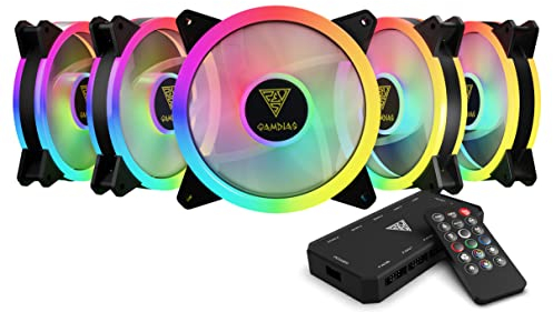 GAMDIAS AEOLUS M2-1205R RGB Fans 120mm, Case Fan,Case Fan Kit with remote, Customize Addressable RGB LEDs, Hydraulic bearing, Up to 1,500 RPM, 5 pack