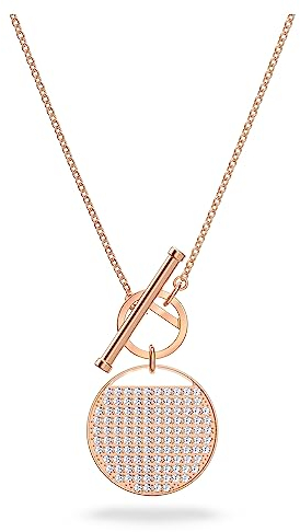 Swarovski Women's Ginger Necklace, Stunning White Crystals in a Rose-Gold Tone Plated Pendant with a Stylish T-Bar Closure