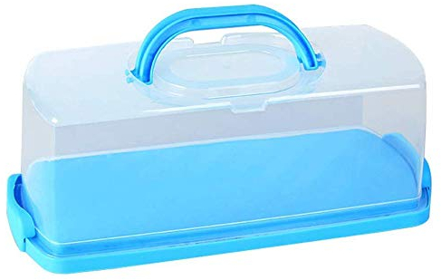 Senmubery Portable Bread Box with Handle Loaf Cake Container Plastic Rectangular Food Storage Keeper Carrier 13Inch Translucent Dome for Pastries, Bagels, Bread Rolls, Buns