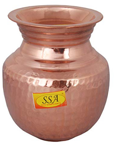 Shiv Shakti Arts 100% Pure Copper Pot | Kalash | Lota with Lid for Puja, Yoga Aayurveda for Good Health Benefit(Big - Hammer Design, Volume - 1000 ML)