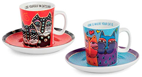 Egan - Set di 2 Tazze da caffè Laurel Burch Azzurro/Rosso, Multicolore, Small