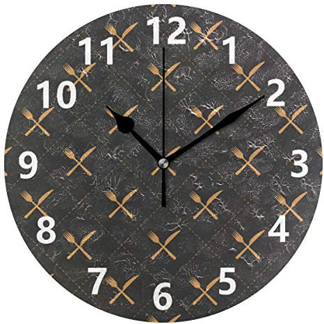 Rootti Orologio da Parete Rotondo Coltello Forchetta Modello Silenzioso Non ticchettio 20 cm Orologi Decorazione Design Per Casa Camera Da Letto Soggiorno Bagno Cucina Ufficio Lounge Decor