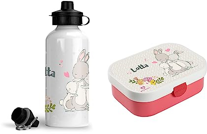 wolga-kreativ Brotdose mit Namen Mepal Campus Obsteinsatz für Mädchen Junge Lunchbox Bento Box personalisiert Brotbüchse Brotdosen Kindergarten Schule (Tierchen grün2, Brotdose)