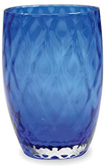 Zafferano Losanghe Tumbler, Water Glass Drinking Glass, Grey, Handmade with Diamond Pattern, Mouth-Blown (Blue)