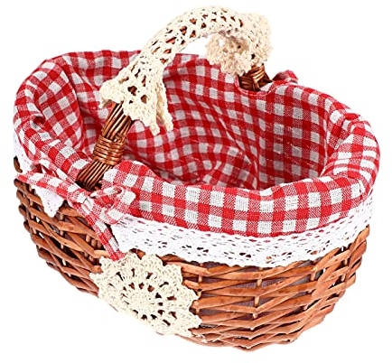 Generic Picknickkorb für Kinder, geflochten, Weidenkorb, Geschenkkorb, Osterkorb mit Griffen, Korb für Obst, Geschenk, Handwerk, 26 x 18 x 20 cm