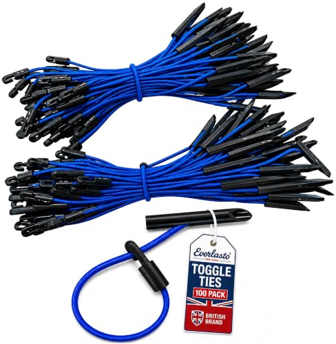 Everlasto Elastic Bungee Toggle Ties for Scaffolding Sheets and Tarpaulins - Blue 300mm x 5mm (100)