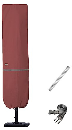 Garden Balsam Patio Umbrella Cover with Rod for 7 to 11 Ft Umbrellas & 15 Ft Double-Sided Umbrellas, Protective Waterproof Cover with Zipper, Red,Red,7'-11' Cantilever or 15' Double Sided Umbrella