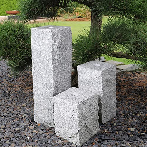 CLGarden 3er Set Granitsäulen 20cm 30cm 50cm mit Bohrung zum Springbrunnen selber Bauen DIY