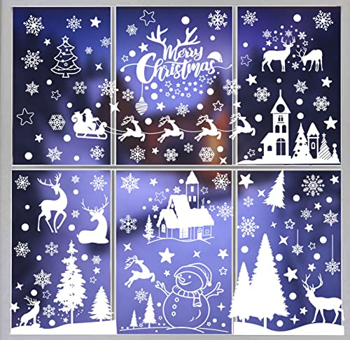 MIUTME Fensterbilder Weihnachten Selbstklebend,145 Weiß Fensterdeko Weihnachten,wiederverwendbare Weihnachts Fensteraufkleber für Glas Tür Schneeflocken Weihnachtsdeko