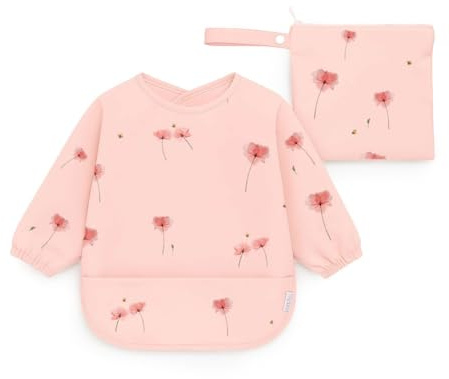 J. Born Bavaglino a maniche lunghe | Impermeabile | Tuta per lo svezzamento guidata dal bambino | Grembiule da gioco disordinato per bambini | Accessori per neonati dai 6 mesi (Fiore di papavero)