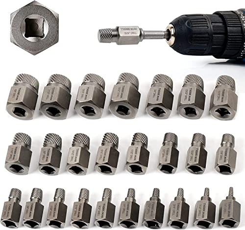 THINKWORK Upgrade Screw Extractor Set, 25-Piece 3/8 Inch Drive Easy Out Bolt Extractor Set, Multi-Spline, for Removing Broken Studs, Bolts, Screws