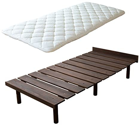 EMOOR Japanische Futon-Matratze CLASSE und Futonbett OSMOS Set 100 x 200 cm, Kaffee-Braun, 3 Höhen, verstellbar, einfach zu montieren, Japanisches Schlafbett Tatami-Matte Holzlatten-Bett Palettenbett