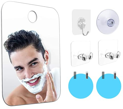 Tragbarer Dusch-Make-up-Spiegel, Beschlagfreier Spiegel, Dusche Spiegel mit Saugnäpfen und Haken, Rasieren Makeup Spiegel, Leichter Rahmenloser Spiegel, für Dusche, Reisen, Männer und Frauen (Quadrat)