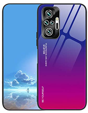 UPLAI Hülle für Xiaomi Redmi Note 10 Pro 4G, Slim Stoßfest Farbverlauf Handyhülle Case, Temperiertes Glas Rücken and Sanft TPU Silikon Bumper Schutzhülle Cover.Blau Rot
