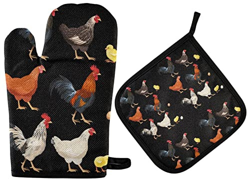 Coq Poule Poulet Famille Four Porte-Casserole Coffret Cadeau résistant à la Chaleur de Cuisine Cuisine manique Griller Barbecue Cuisson