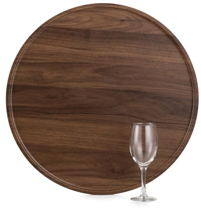 Hanobe Large Ottoman Serving Tray: Round Walnut Veneer Wooden Decorative Coffee Table Tray Rustic Circle Big Charcuterie Board Farmhouse Home Decor for Living Room 45cm