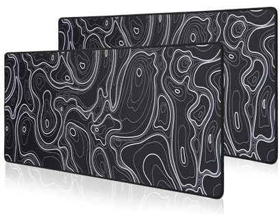 2 Pack Topographic Contour Extended Large Mouse Pad,Gaming Mouse Pad Desk Pad, Big Size Computer Keyboard Mouse Mat Mousepad with 3mm Non-Slip Base and Stitched Edge for Home Office Work