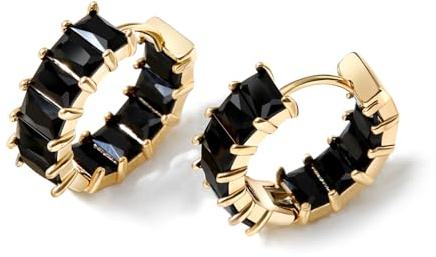 MESOVOR Pendientes de aro de Circonita Cúbica para Mujer, 18 K Chapado en Oro Multicolor Circonia Cúbica Huggie Pendientes Fiesta Joyería Regalos para Mujeres Niñas (Negro)