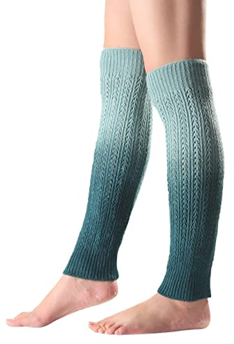 QWUVEDS Calentadores de piernas de punto para mujer, diseño degradado de color degradado, azul claro, Talla única