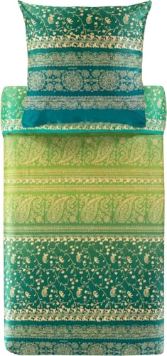 Bassetti Brenta Bettwäsche + 1 Kissenhülle aus 100% Baumwollsatin in der Farbe Grün V1, Maße: 155x220 + 1 K 80x80 cm - 9327396