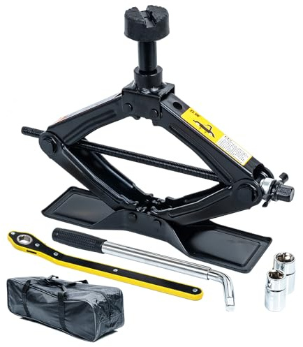 LEADSTAND Scissor Jack is 2tons, It Can Be Used With Electric Drill, Suitable for Cars and SUV Universal Car Emergency Kit with Lug Wrench (Scissor Jack + Lug Wrench + glove(1.8Ton))
