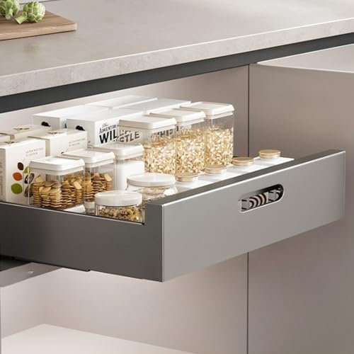 Herfair Teleskopschublade Küchenschubladen Ausziehbarer Schrank Organizer, Slide Out Drawer Küchenschrank Organizer, Pull Out Cabinet Schublade für Küche, Vollauszug Haushalt Kleiderschrank (40cm)