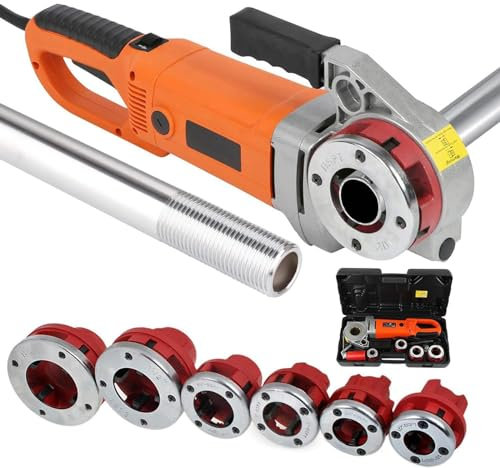 YHUEGH Filiera Tubi Elettrica Portatile con 6 Matrici (1/2~2), Motore in Rame Macchina Filettatrice 2300W, Macchina Filettatrice Manuale Filo per Tubi Zincati Tubi di Ferro